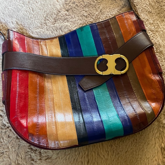 Rare Tory Burch multicolour eel stripe belted Gemini hobo shoulder bag - Picture 1 of 7